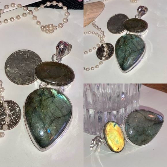 Glowing Labradorite Gemstone Handmade Pendant Necklace - Picture 5 of 7